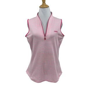 Greg Norman Polo Shirt Womens M Medium ML75 PlayDry Striped 1/4 Zip Golf *LOGO